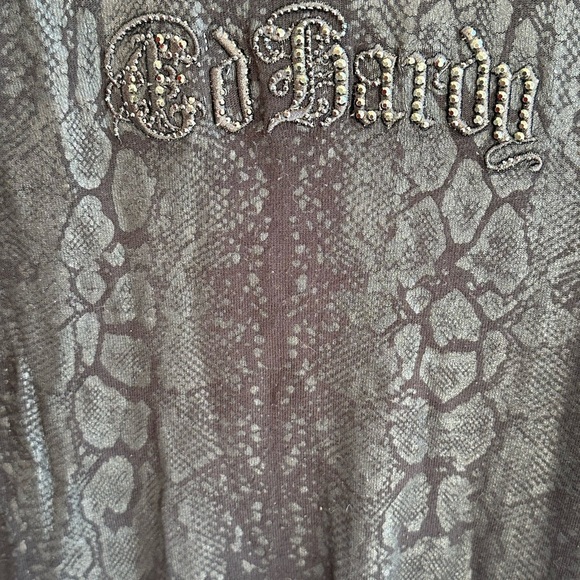 Y2K Ed Hardy Spell out Long Sleeve T shirt Dress python snake bling - Picture 2 of 8